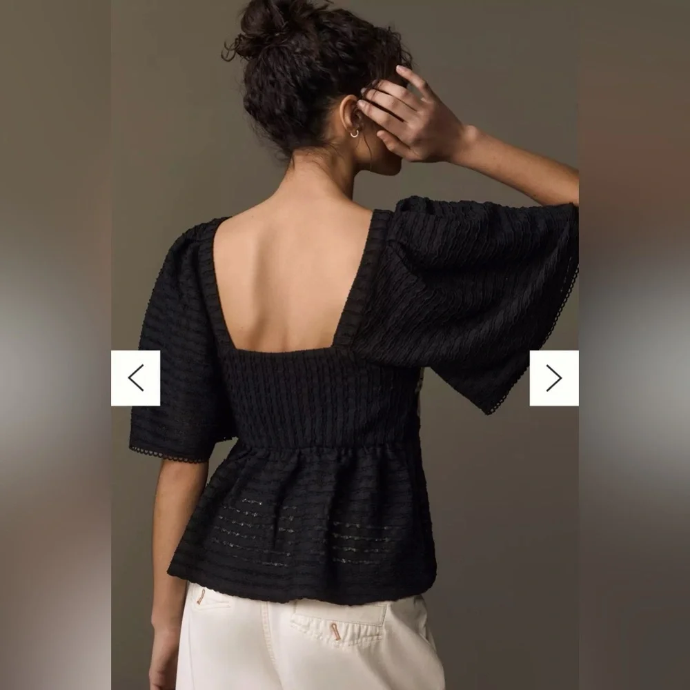 Anthropologie Black Top with Cream Crochet Inset
